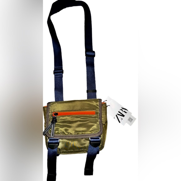 Men’s- Zara- Olive Green/Orange/Navy Blue Combination Bag- NWT - Picture 1 of 4
